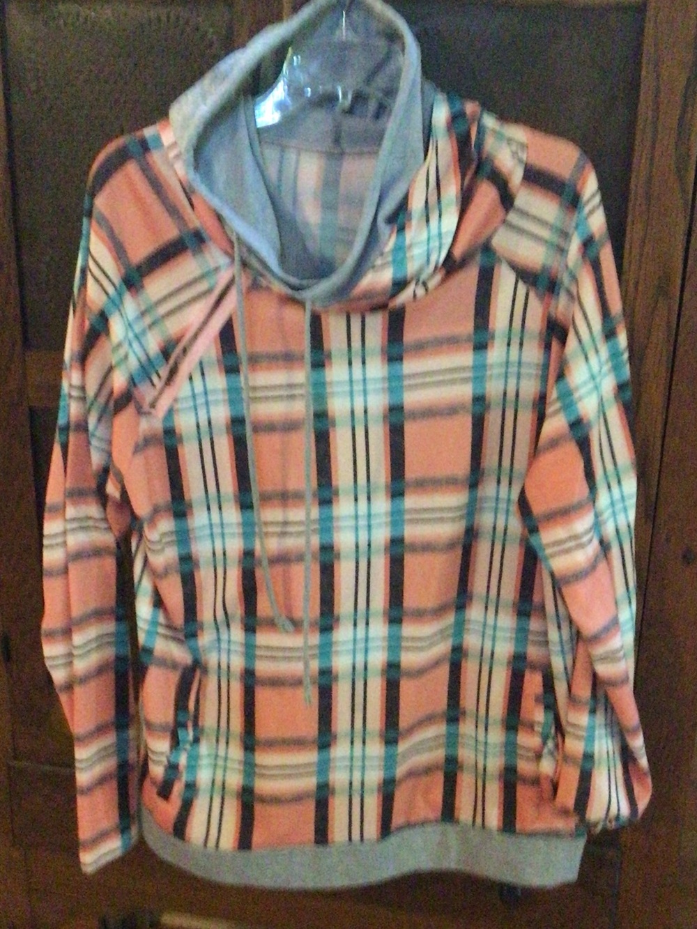 Womens Plaid Hooded Pullover Jacket - Pink Plaid